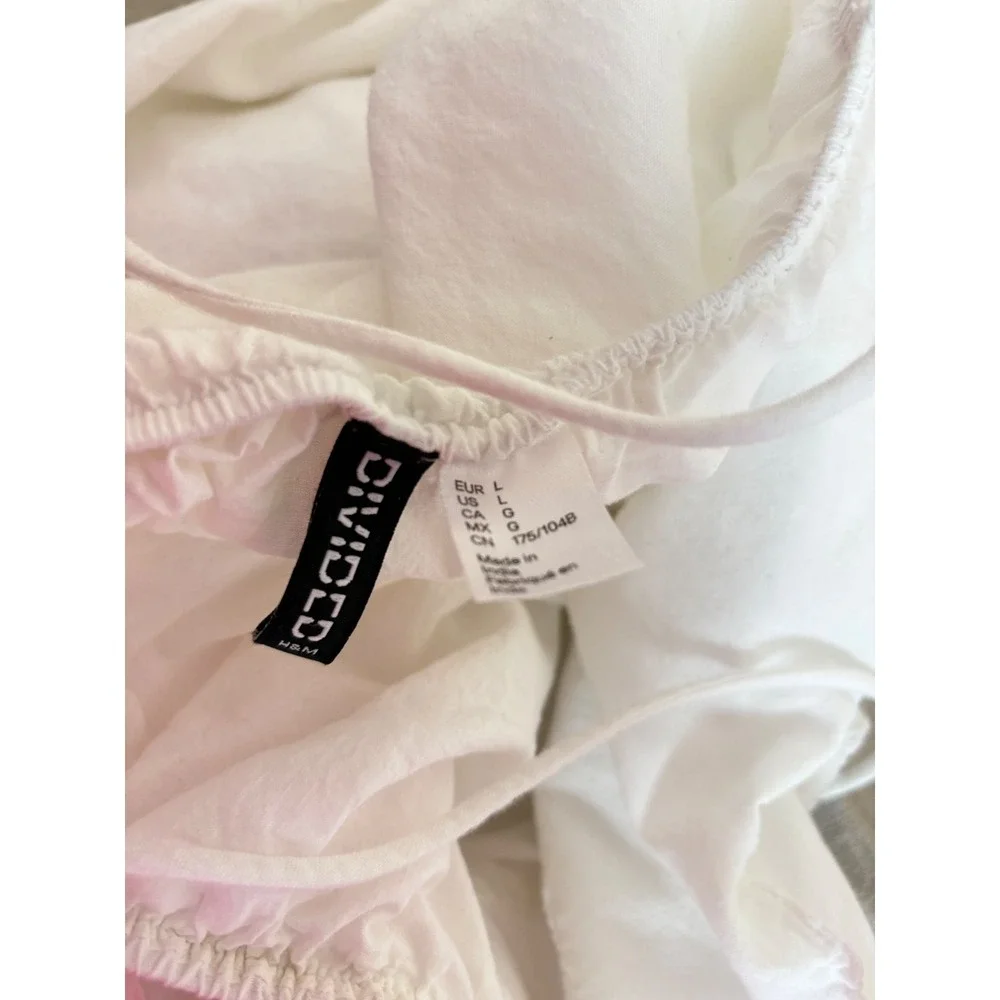 H&M Divided White Embroidered Cotton Ruffle Mini Dress Large Sundress Boho - Picture 5 of 8